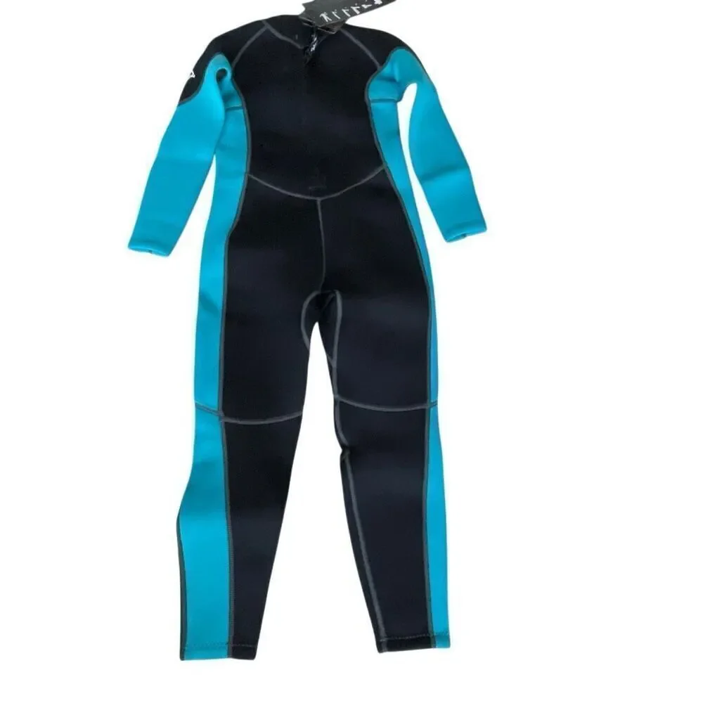 NWT! Hevto Youth 3/2MM Back Zip Full Body Wetsuit Black/Blue Size 8